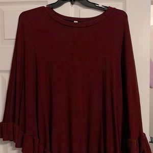 Burgandy shawl with ruffle hem